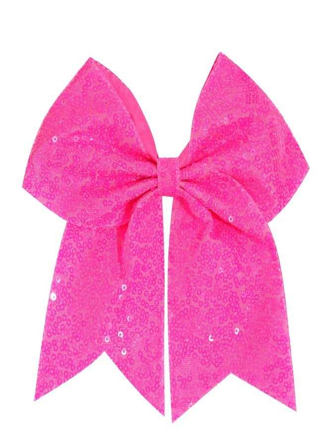 Jeffan 1 Pcs 8" Large Sequin Cheer Bows Clips, Cheerleading Glitter Hair Bow with Alligator Clips Hair Accessories for Cheerleaders Football Competition Sports (Bright Pink) - Image 1