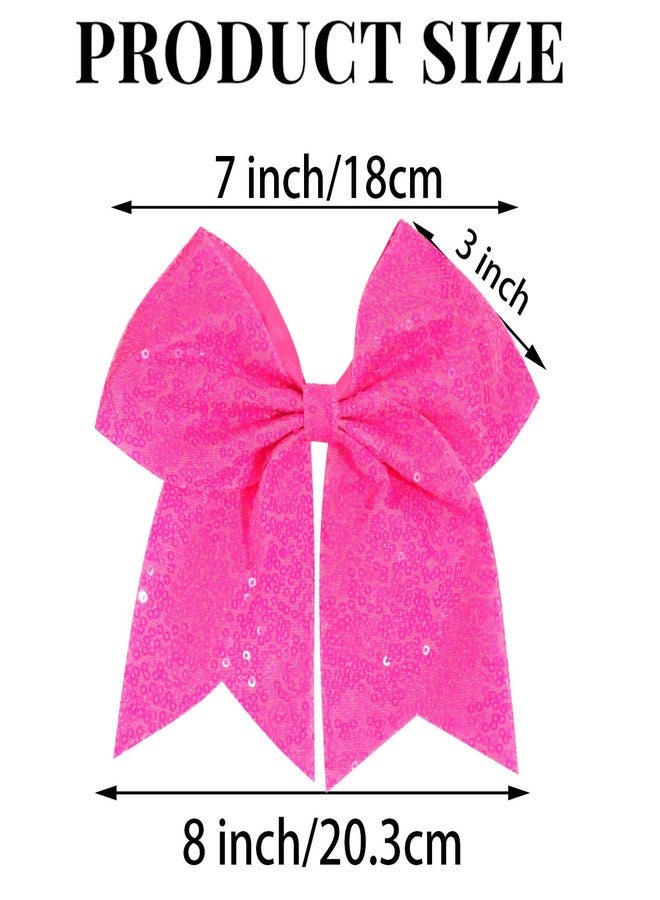 Jeffan 1 Pcs 8" Large Sequin Cheer Bows Clips, Cheerleading Glitter Hair Bow with Alligator Clips Hair Accessories for Cheerleaders Football Competition Sports (Bright Pink) - Image 2