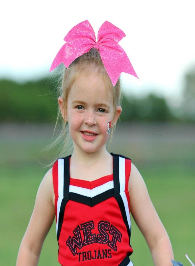 Jeffan 1 Pcs 8" Large Sequin Cheer Bows Clips, Cheerleading Glitter Hair Bow with Alligator Clips Hair Accessories for Cheerleaders Football Competition Sports (Bright Pink) - Image 5
