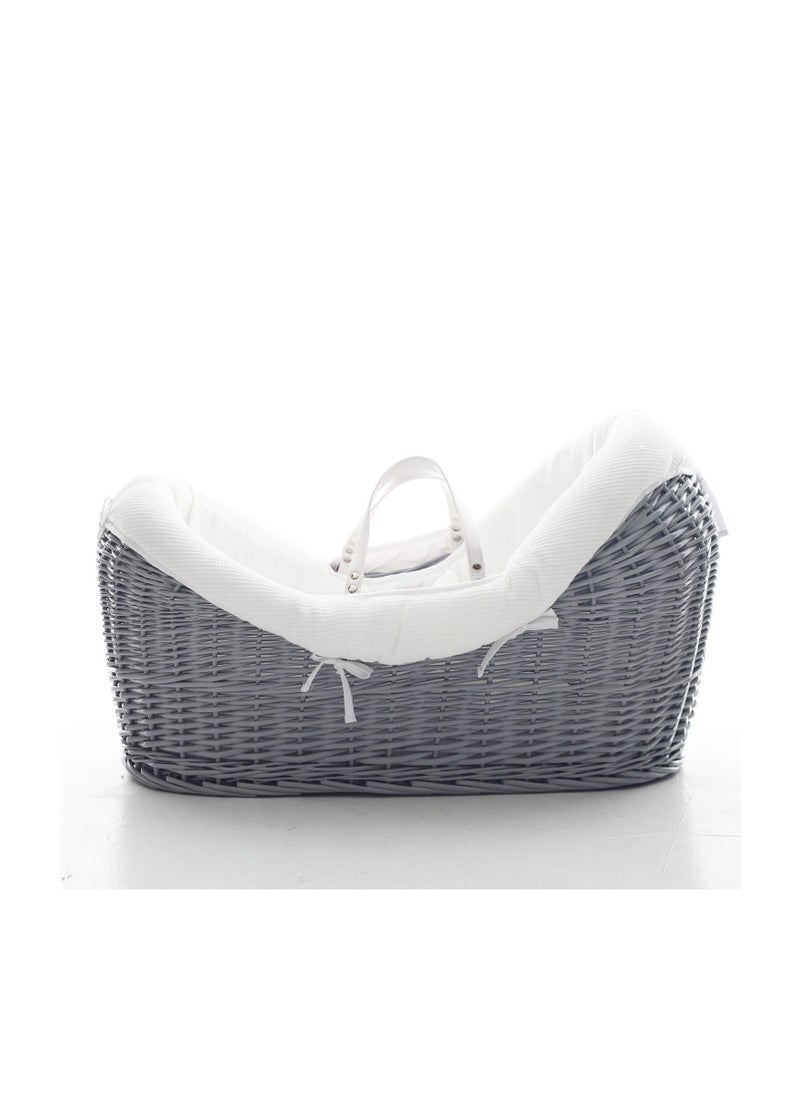 TEKNUM Infant Wicker Pod Moses Basket With White Waffle Beddings - Wooden Grey  - Image 1