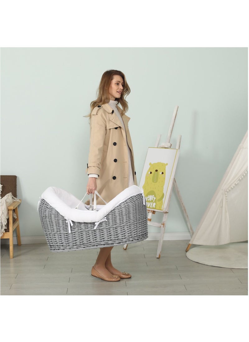 TEKNUM Infant Wicker Pod Moses Basket With White Waffle Beddings - Wooden Grey  - Image 4
