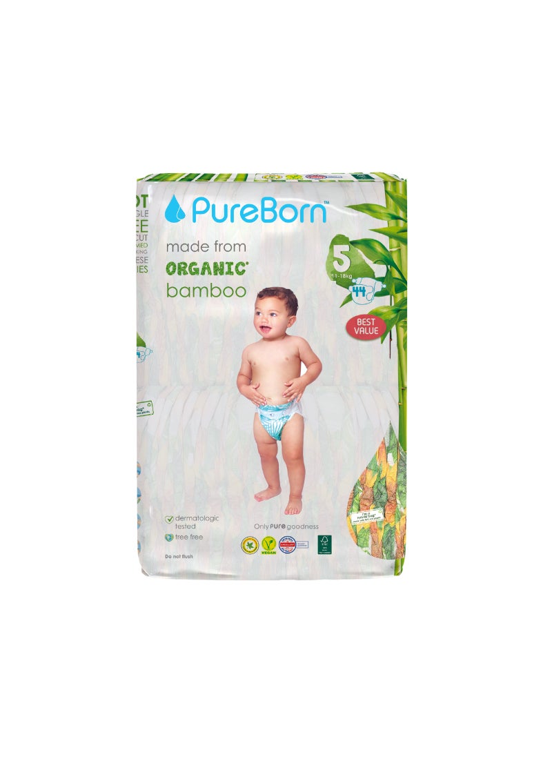 PureBorn حفاضات أطفال عضوية على شكل شريط حجم-5 11-18 كجم بطبعة دوار الشمس - Image 1