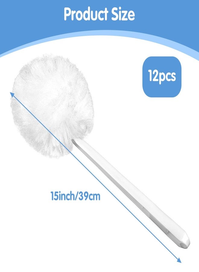Kifmurase 12 Pcs Toilet Bowl Brushes Soft Swab Polyester Head 15 Inch White Reusable Long Plastic Handled Toilet Brush Cleaners Scrubber Mop for Home Bathroom Cleaning - Image 2