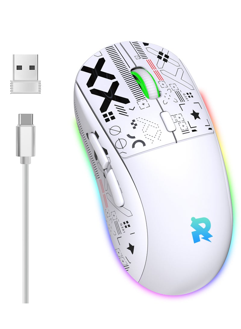 Rock Pow Gaming Mouse, Wired/Wireless/Bluetooth Tri Modes, Wireless Mouse for Laptop, Portable Type C Charging 5 Level DPI Mouse with 12 RGB Lighting Modes - Image 1