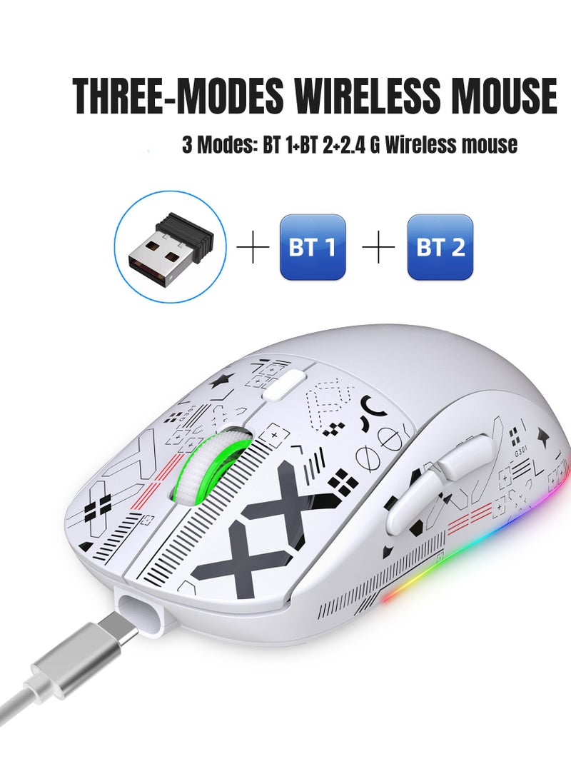 Rock Pow Gaming Mouse, Wired/Wireless/Bluetooth Tri Modes, Wireless Mouse for Laptop, Portable Type C Charging 5 Level DPI Mouse with 12 RGB Lighting Modes - Image 2