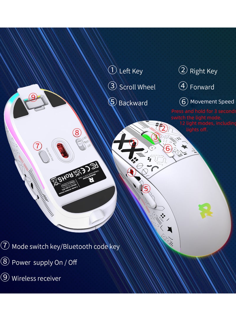 Rock Pow Gaming Mouse, Wired/Wireless/Bluetooth Tri Modes, Wireless Mouse for Laptop, Portable Type C Charging 5 Level DPI Mouse with 12 RGB Lighting Modes - Image 4