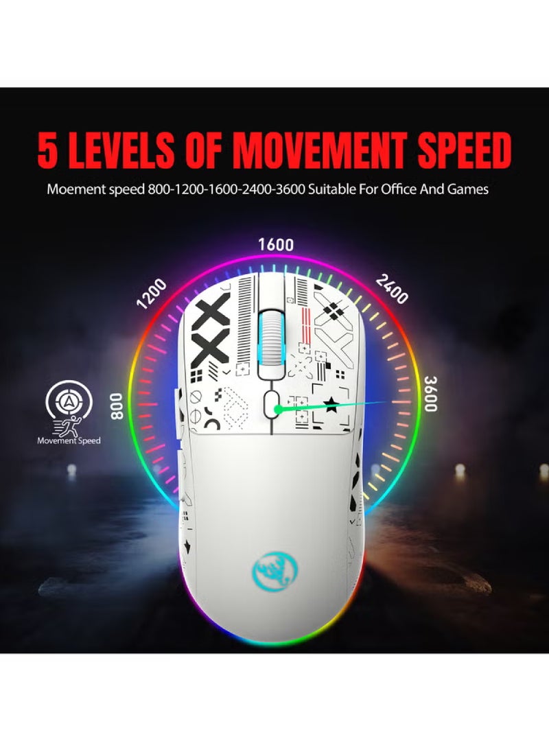 Rock Pow Gaming Mouse, Wired/Wireless/Bluetooth Tri Modes, Wireless Mouse for Laptop, Portable Type C Charging 5 Level DPI Mouse with 12 RGB Lighting Modes  - Image 3