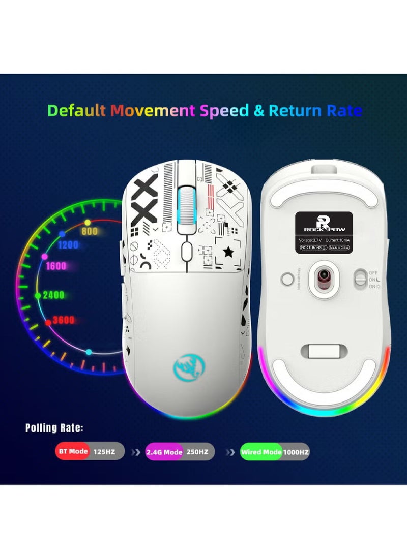Rock Pow Gaming Mouse, Wired/Wireless/Bluetooth Tri Modes, Wireless Mouse for Laptop, Portable Type C Charging 5 Level DPI Mouse with 12 RGB Lighting Modes  - Image 4