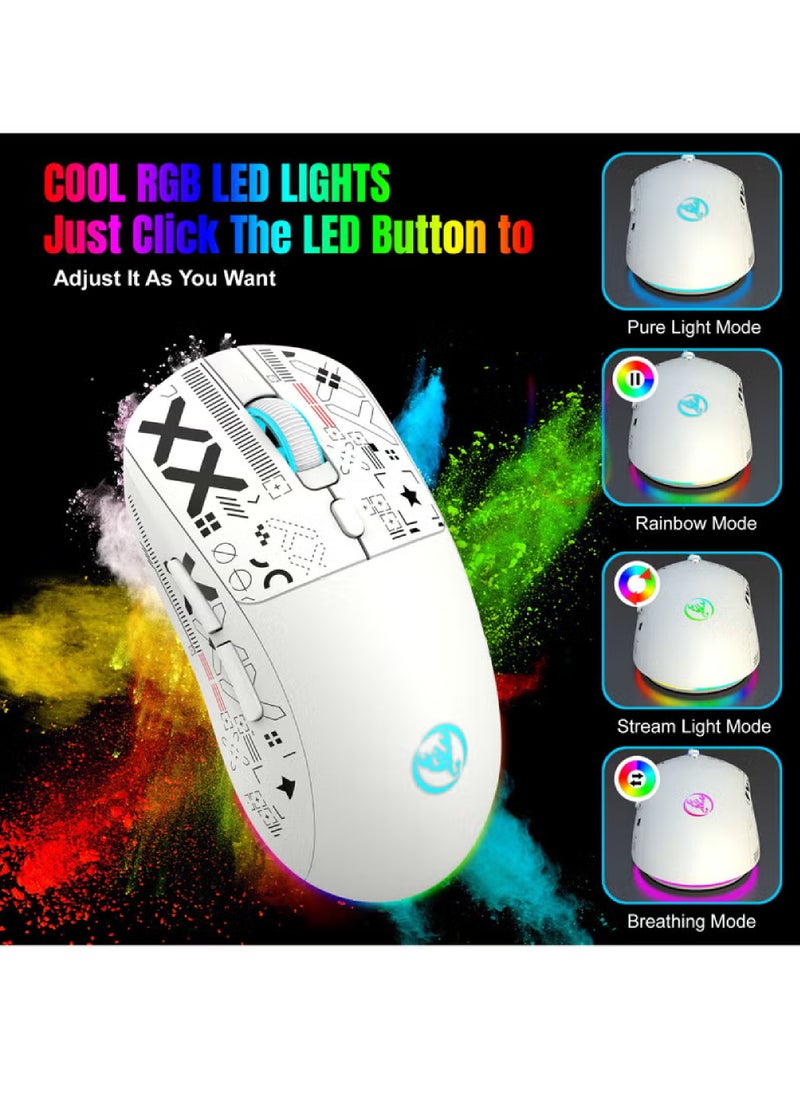 Rock Pow Gaming Mouse, Wired/Wireless/Bluetooth Tri Modes, Wireless Mouse for Laptop, Portable Type C Charging 5 Level DPI Mouse with 12 RGB Lighting Modes  - Image 5