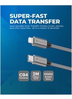 Raegr RAEGR RapidLine 500LC USB-C to Lightning Cable, 6.5 ft (2 m), MFi-Certified, Fast Charging Cable for iPhone 16 Series / 15 Seies / 14 Series / 13 Series/SE 2022/11/XR, Braided Nylon-Metallic Grey  - Image 3