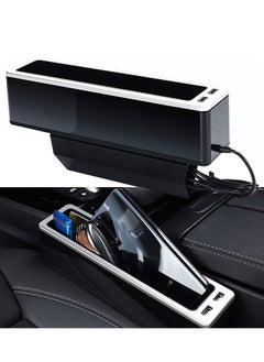 Car Seat Gap Organizer Filler Front Automotive Consoles Crevice Storage Box with Two USB Ports Multifunctional Pockets for Cell Phone Sunglass Cards Keys Driver Side