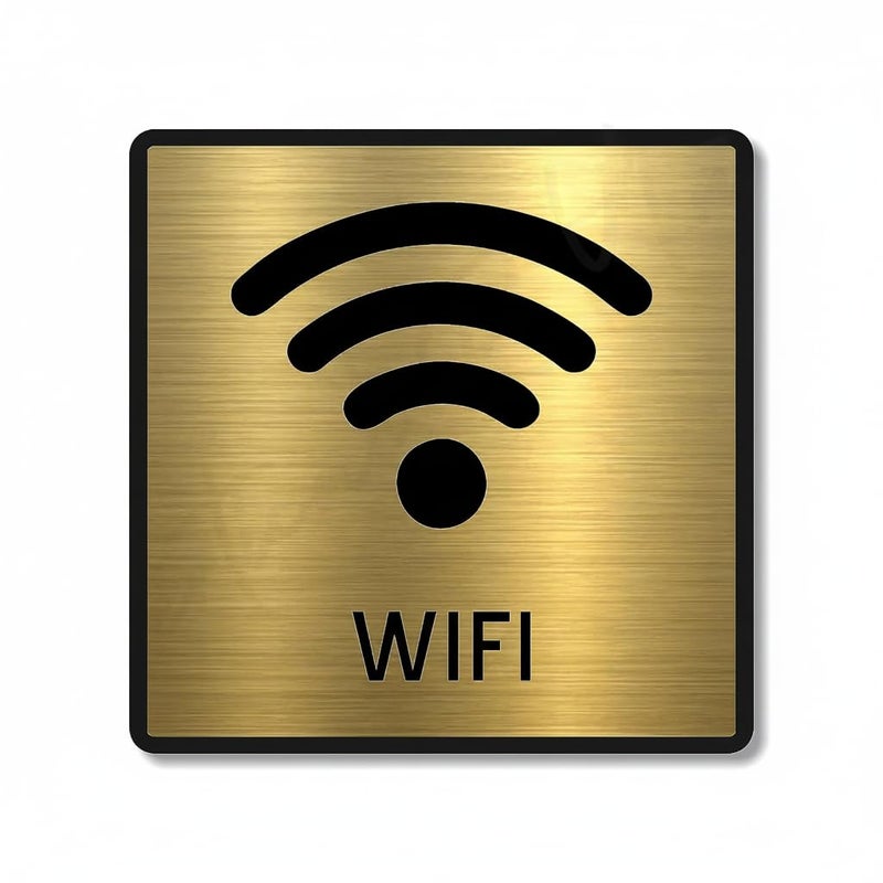 BerryBox Premium Brush Finish Gold Acrylic Free WiFi Sign Easy to Mount 3M Double Side Tape 5.8 Inch Signage Self-Adhesive Business Stores Cafe Shop Hospital School Office Hotel - Image 1