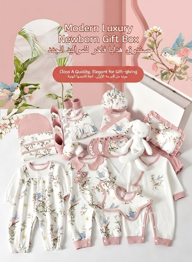KOYIS 24 PCS Baby Layette Gift Set Basket - Newborn Gift Set, Baby Clothes Bodysuits Accessories Hat Bibs Pillow Blanket Toy, 100% Cotton, for four seasons Spring Summer Autumn Winter, 0-3 Months - Nature - Image 2
