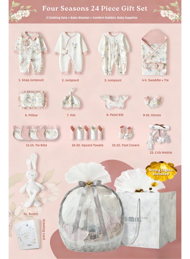 KOYIS 24 PCS Baby Layette Gift Set Basket - Newborn Gift Set, Baby Clothes Bodysuits Accessories Hat Bibs Pillow Blanket Toy, 100% Cotton, for four seasons Spring Summer Autumn Winter, 0-3 Months - Nature - Image 5