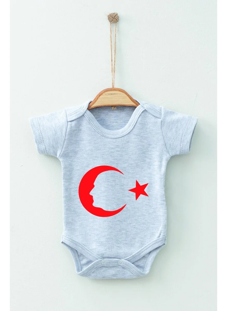 Ada Bebek Çocuk Ada Baby Kid Adabebek Cotton Organic Crescent Star Patterned Short Sleeve Bodysuit Baby Bodysuit