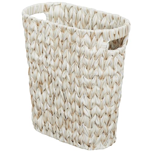 Coeusy Wicker Trash Can,Bathroom Trash Can,Waterproof Wicker Waste Basket for Bathroom,Narrow Small Waste Basket for Bedroom,Office, Cream White 5 Gallon - Image 1