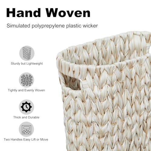 Coeusy Wicker Trash Can,Bathroom Trash Can,Waterproof Wicker Waste Basket for Bathroom,Narrow Small Waste Basket for Bedroom,Office, Cream White 5 Gallon - Image 5