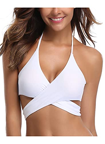 SHEKINI Womens Push Up Bikini Top Halter Bandage Bathing Suits Tops Criss Cross Swimsuits Top Only (Venice White - Top, Large) - Image 5