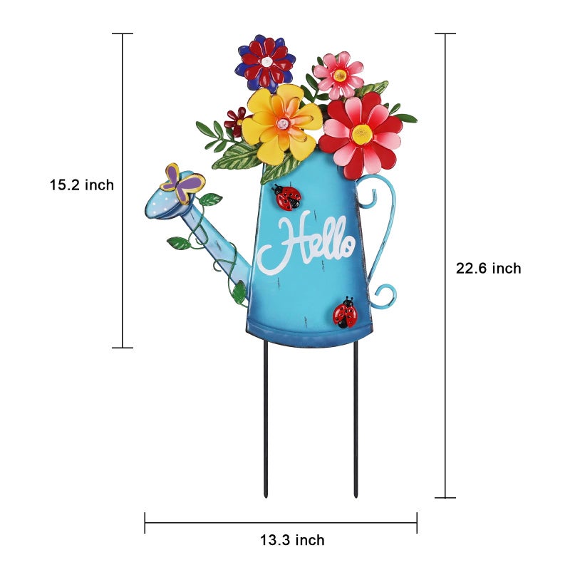 hogardeck Garden Decor for Outside, Metal Watering Can Decorative Garden Stakes with Flowers, Yard Art Welcome Spring Signs for Outdoor Lawn Backyard Porch Patio Garden Decorations - Image 2