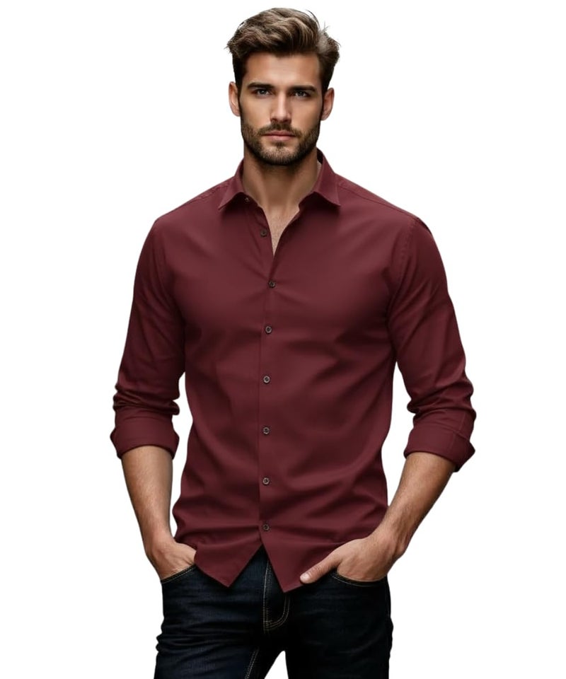 Glowic Men's Plain Casual Shirt | Cotton Soft & Breathable Fabric | Full Sleeve Comfort Fit Stylish Solid Shirts for Office (in, Alpha, M, Regular, Maroon) - Image 1