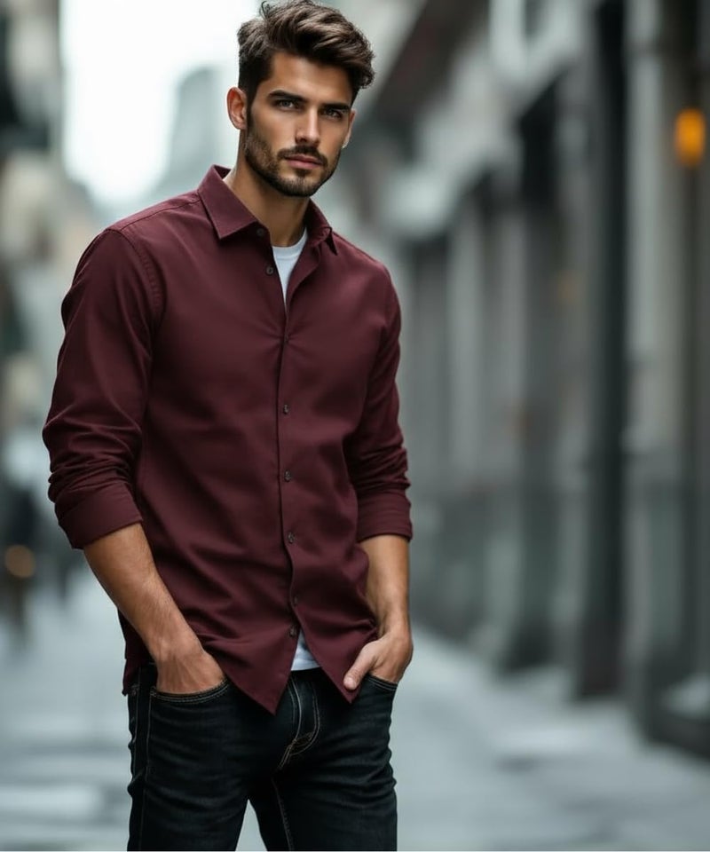 Glowic Men's Plain Casual Shirt | Cotton Soft & Breathable Fabric | Full Sleeve Comfort Fit Stylish Solid Shirts for Office (in, Alpha, M, Regular, Maroon) - Image 2
