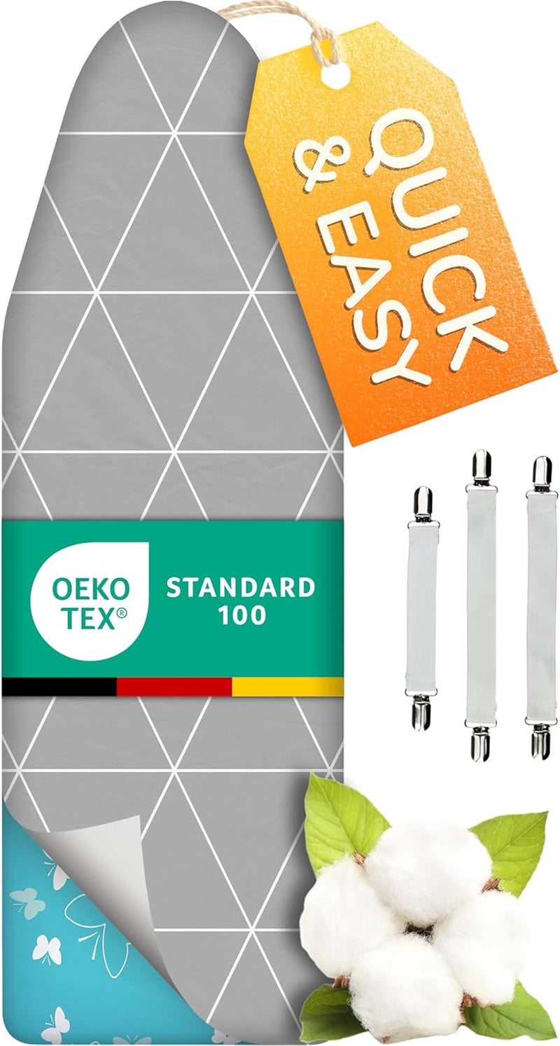 smart&gentle غطاء طاولة كي توربو فائق النعومة 120×40 سم، صنع في ألمانيا، حشوة قطن معتمدة من Oeko-Tex، أسرع مع الانعكاس الحراري، 5 مقاسات، EasyFit+مشد، سطح L 116-120×38-40 سم - Image 1