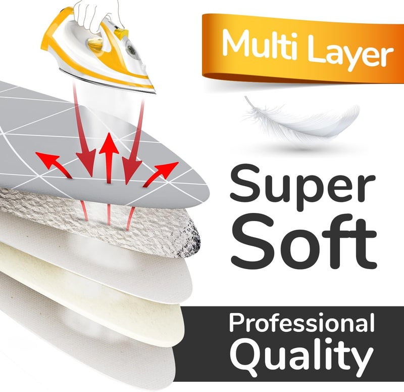 smart&gentle غطاء طاولة كي توربو فائق النعومة 120×40 سم، صنع في ألمانيا، حشوة قطن معتمدة من Oeko-Tex، أسرع مع الانعكاس الحراري، 5 مقاسات، EasyFit+مشد، سطح L 116-120×38-40 سم - Image 2