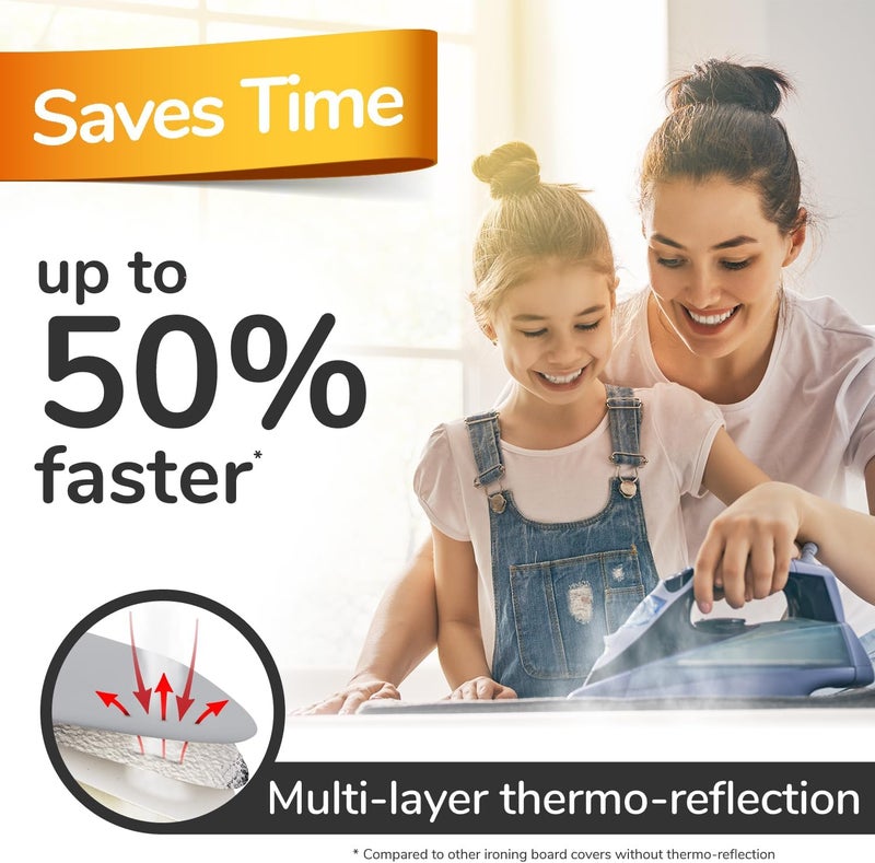 smart&gentle غطاء طاولة كي توربو فائق النعومة 120×40 سم، صنع في ألمانيا، حشوة قطن معتمدة من Oeko-Tex، أسرع مع الانعكاس الحراري، 5 مقاسات، EasyFit+مشد، سطح L 116-120×38-40 سم - Image 5