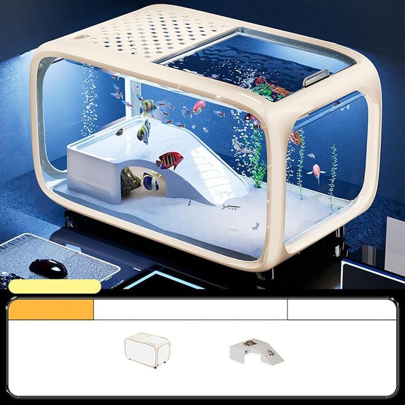 Creamy Acrylic Aquarium Tank For Betta Turtle Snails Shrimp With Climbing Decor - Image 3