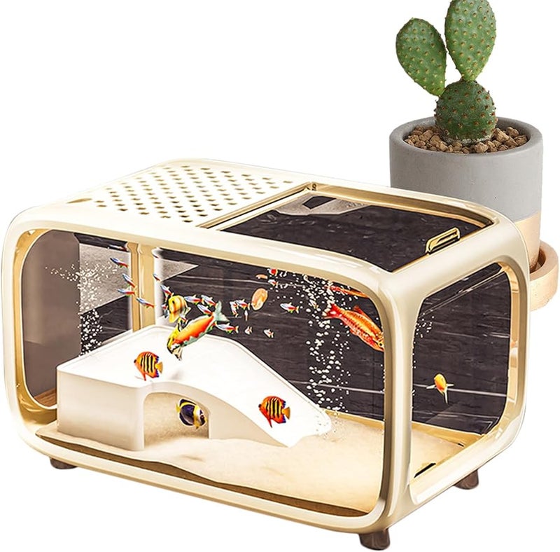 Creamy Acrylic Aquarium Tank For Betta Turtle Snails Shrimp With Climbing Decor - Image 1