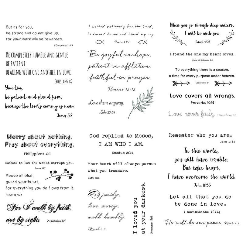 تاتو مؤقت مع 60 تصميم من اقتباسات مسيحية ملهمة وآيات من الكتاب المقدس