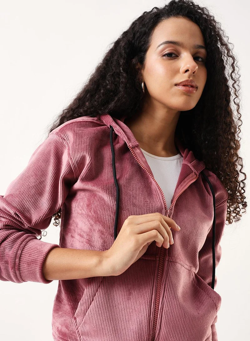 Women's Dusty Pink German Velvet Textured Regular Fit Jacket