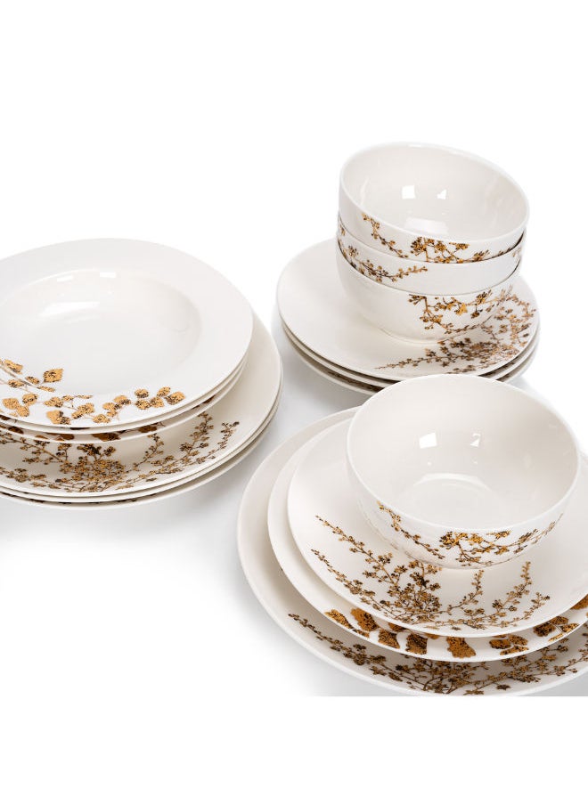 La Mesa - 16 Pieces New Bone Porcelain Dinner Set Serves 4 Persons Leaf White 36x26x29 cm - Image 1