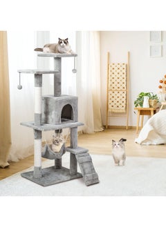 SKY-TOUCH Cat Tree Tower, Cat Condo with Sisal Scratching Post,Activity Centre Cat Climbing Tree with Cat House, Hammock, Sisal Posts, Ladder, and Rest Place for Indoor Cat（120×49×39cm）Grey  - Image 4
