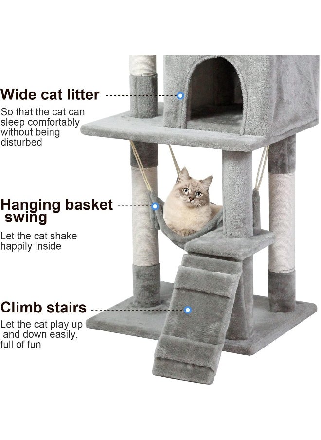 SKY-TOUCH - Cat Tree Tower, Cat Condo with Sisal Scratching Post,Activity Centre Cat Climbing Tree with Cat House, Hammock, Sisal Posts, Ladder, and Rest Place for Indoor Cat（120×49×39cm）Grey - Image 1