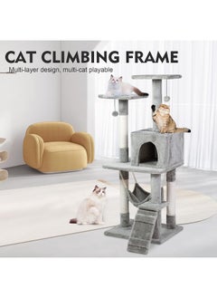 SKY-TOUCH Cat Tree Tower, Cat Condo with Sisal Scratching Post,Activity Centre Cat Climbing Tree with Cat House, Hammock, Sisal Posts, Ladder, and Rest Place for Indoor Cat（120×49×39cm）Grey  - Image 2