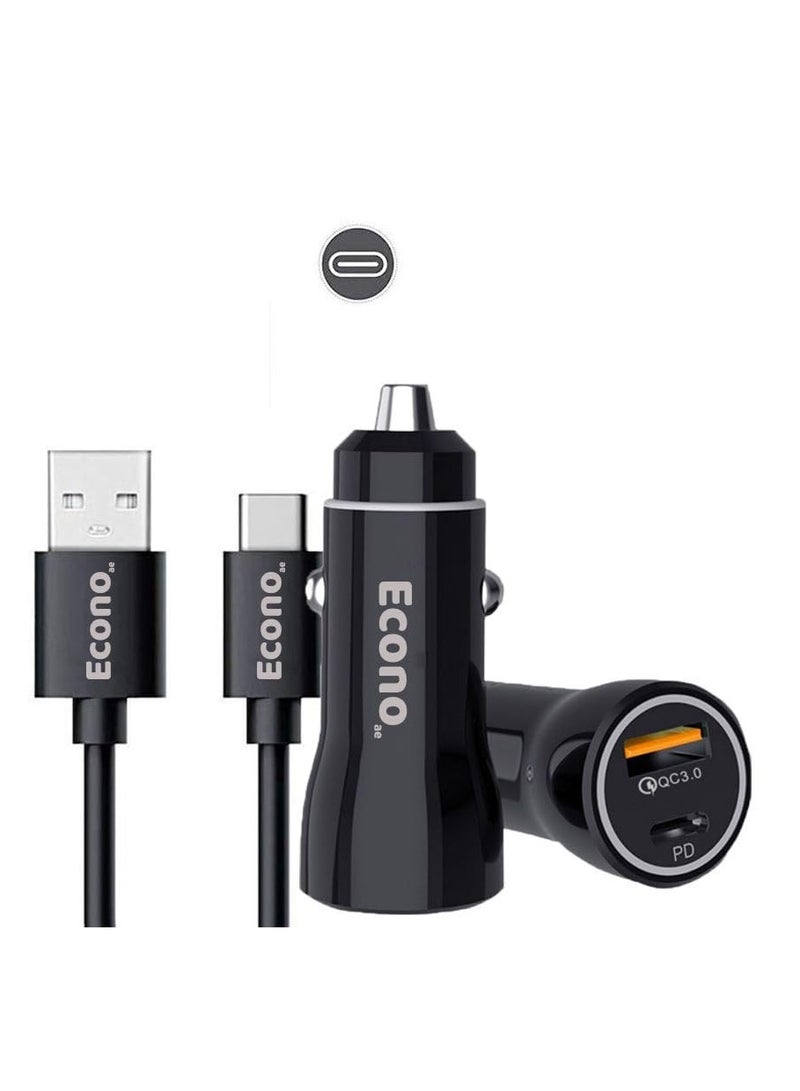 ECONO Car charger fast charging, Dual USB and C-type car charger, 24W car charger, Car charger - Image 1
