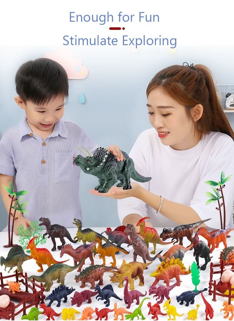 LOVET - Dinosaur Toys 104 Pieces with Dinosaur Figures & Trees for Creating a Dino World Including T-rex, Triceratops, etc, with Storage Box, Perfect Dinosaur Playset for 3+ Years Old Kids - Image 1