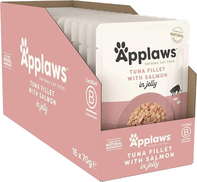 Applaws Natural Premium Wet Cat Food for Adult Cats, Tuna with Salmon in a Tasty Jelly Pack of 16 x 70g Pouches 8278AU - Image 1