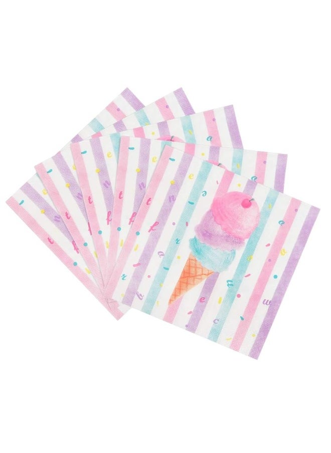 Wernnsai - WERNNSAI Ice Cream Party Supplies - Disposable 3 Ply Pink Sweet Ice Cream Themed Birthday or Baby Shower Party Luncheon Dessert Napkins for Girls Pool Summer Celebration - Image 1