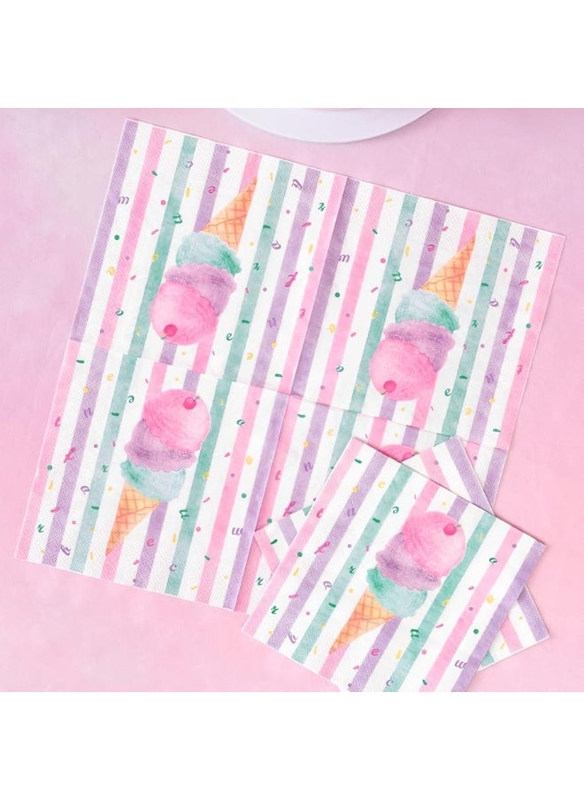 Wernnsai - WERNNSAI Ice Cream Party Supplies - Disposable 3 Ply Pink Sweet Ice Cream Themed Birthday or Baby Shower Party Luncheon Dessert Napkins for Girls Pool Summer Celebration - Image 1
