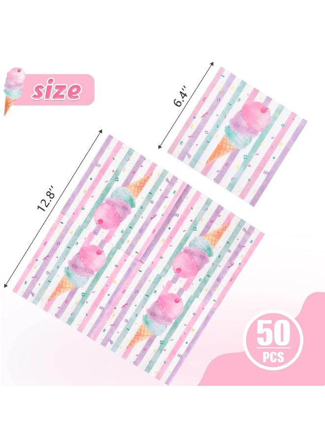 Wernnsai - WERNNSAI Ice Cream Party Supplies - Disposable 3 Ply Pink Sweet Ice Cream Themed Birthday or Baby Shower Party Luncheon Dessert Napkins for Girls Pool Summer Celebration - Image 1