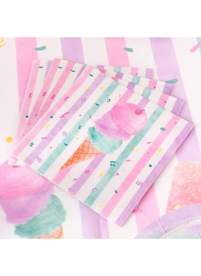 Wernnsai - WERNNSAI Ice Cream Party Supplies - Disposable 3 Ply Pink Sweet Ice Cream Themed Birthday or Baby Shower Party Luncheon Dessert Napkins for Girls Pool Summer Celebration - Image 1
