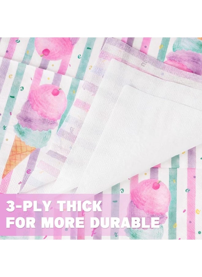 Wernnsai - WERNNSAI Ice Cream Party Supplies - Disposable 3 Ply Pink Sweet Ice Cream Themed Birthday or Baby Shower Party Luncheon Dessert Napkins for Girls Pool Summer Celebration - Image 1
