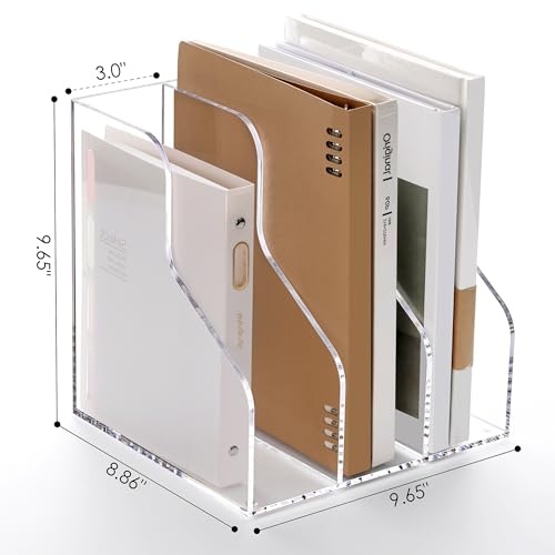 SANRUI Acrylic File Organizer, Clear Magazine File Holder with 3 Vertical Compartments, Desk Organizer for Home School Office Organization, Desk Bookshelf - Image 2