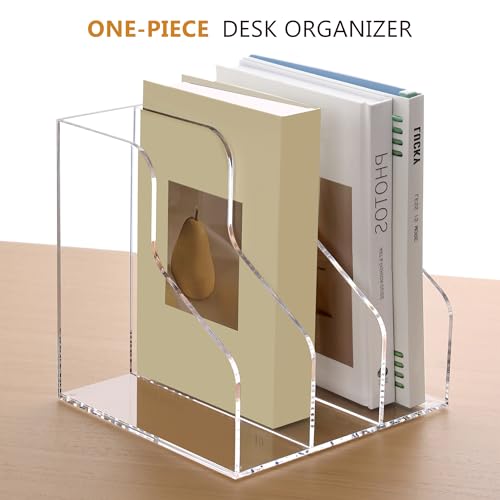 SANRUI Acrylic File Organizer, Clear Magazine File Holder with 3 Vertical Compartments, Desk Organizer for Home School Office Organization, Desk Bookshelf - Image 5