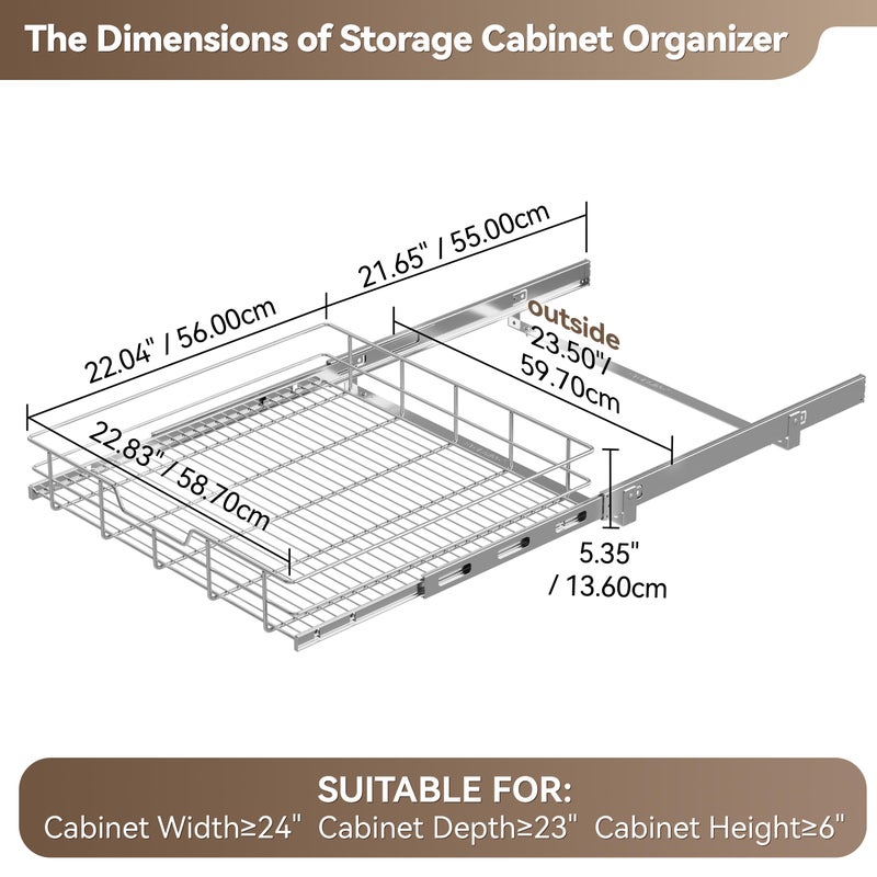 STORKING Pull Out Cabinet Organizer 24" W X 22" D, Slide Out Drawers For Kitchen Organizers and Storage, Pull Out Drawers For Cabinets Capacity Heavy Duty Caddy, Cabinet Shelves Chrome-Plated, Bathroom Pantry - Image 2