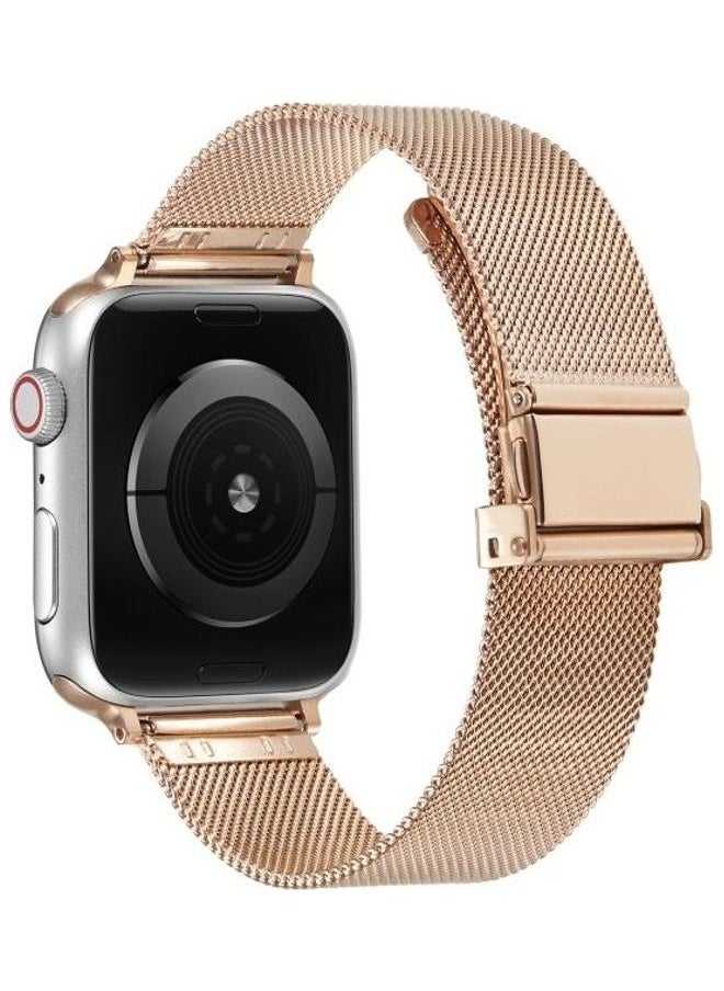NIBEMINENT - Butterfly Buckle Milanese Metal Replacement Strap Watchband For Apple Watch Series 7/6/5/4/3/2/1/SE 45/44/42 Rose Gold - Image 1