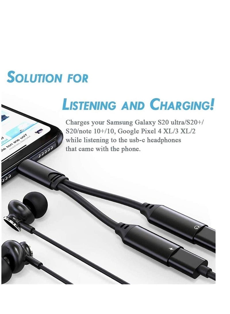 JAJEEK USB Type C to Dual USB C Female Audio Adapter Charger Splitter – 2 in 1 Headphone & AUX Charging Cable for Samsung Galaxy S24/S24+/S24 Ultra/S23/S23+/S23 Ultra/S22 Ultra/S22+/S22 – Fast Charging & Audio Support - Image 3