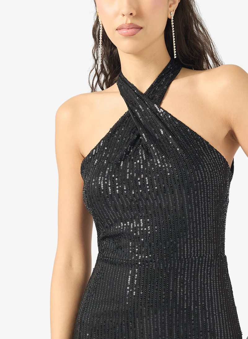 Ginger Halter Neck Sequin Embellished Dress